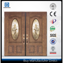 Double Decorative Tempered Glass Inserted Classic Hand Craft Fiberglass Door